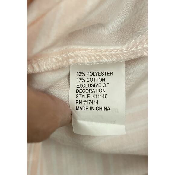 NWT Miss Elaine Pajamas Set Women’s Medium Peach Stripe Shirt Pants Satin 2 Pc - Picture 4 of 5